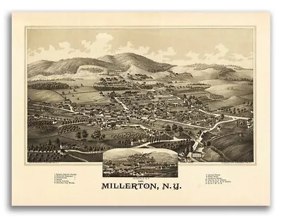 1887 Millerton New York Vintage Old Panoramic NY City Map - 24x32 • $24.95