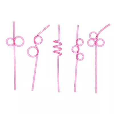 10 Premium Long Crazy Silly Straws For Kids/Adults Twisty Hot Pink 10 Pcs • £18.64