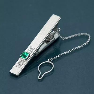 Syn Emerald Chain Tie Clip For Men's 925 Sterling Silver Handmade Party Jewelry • $195.62