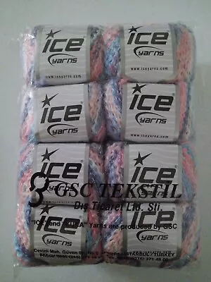 LOT OF 8 Ice Yarn #57237 WINTER COLORS Blue Pink Merino Wool Blend • $32.99