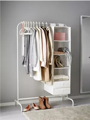 IKEA MULIG White Metal Clothes Rack Rail Scandi Minimalist 99 X 152 Cm • £20.99