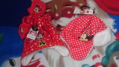 NEW 2x MINNIE MOUSE GIRL WINTER HAT GLOVES SET 18/24 MTHS 1/2 YRS • £14.99