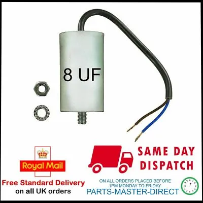 UNIVERSAL START RUN CAPACITOR Mfd 8uf  450VAC WITH 22cm OF CABLE CONNECTOR • £6.99