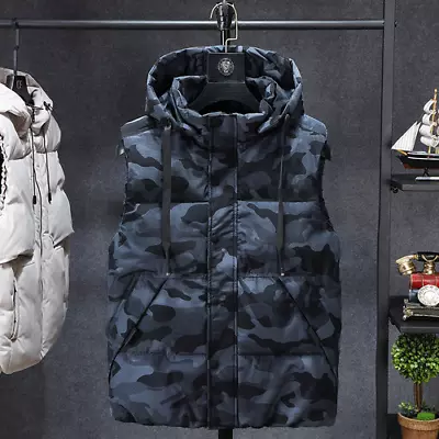 2021 Men's Winter Vest Sleeveless Thick Camouflage Casual Hooded Vest • $55.79