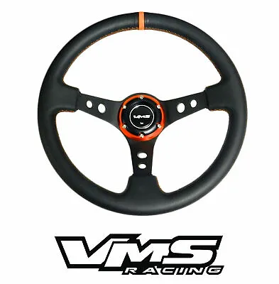 Vms Racing Universal 6-bolt 350mm Leather Orange Deep Dish Steering Wheel C • $999.95