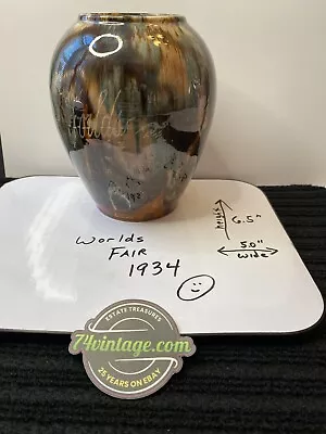 Vintage BRUSH MCCOY Onyx Brown VASE 1934 WORLDS FAIR 6.5  Chicago IL Antique • $49