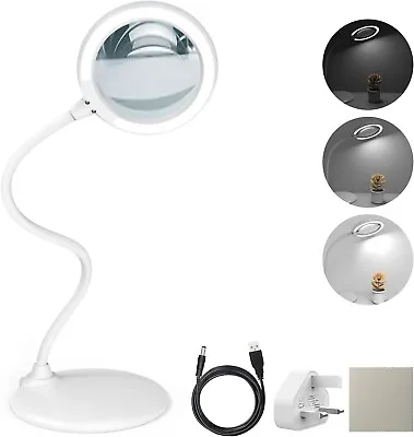 3XMagnifying Glass With Light And Stand LED Dimmable Magnifier Lamp Work Reading • £15.68