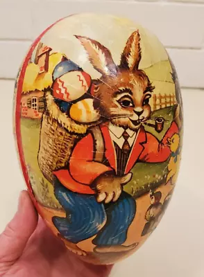 LARGE 7.75  WEST GERMANY PAPER MACHE NESTING EGG EASTER PETER RABBIT Vintage Vtg • $24.99