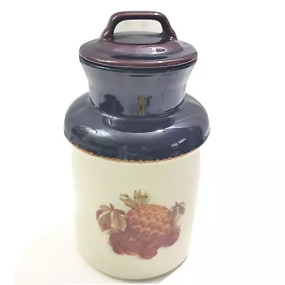 McCoy Canister 252 USA Pottery Pineapple Strawberries Brown 8.5  Tall Crock Lid • $26.99