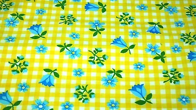 Yellow Gingham Blue Floral Tulip Daisy Vintage Easter Doll Quilt Fabric 1970's • $16.50