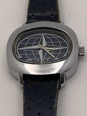 Vintage Globe Grid Compass Star Dial? Mechanical Wind Watch French Lorsa Movt. • $40