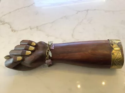 Vtg HandCarved Wood Figa Fist Fertility Hand Figurine“Wards Off Evil”jeweled 13” • $35