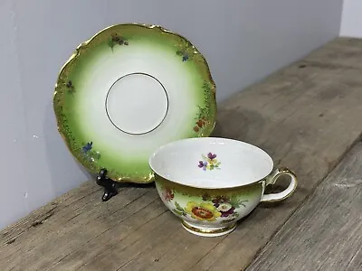 $28.50 • Buy Vintage Winterling Porzellan Bavaria Cup & Saucer Green Flowers Gold Accents