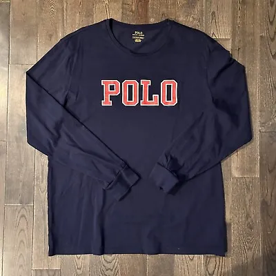 Polo Ralph Lauren Mens Sz XL Logo Long Sleeve T-Shirt Navy With Red Lettering • $10