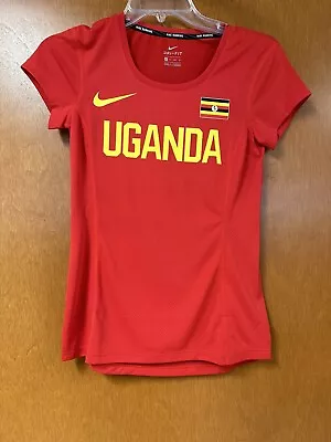 XS Women's Nike Uganda Running Jersey Red Yellow Dri-fit Short Sleeve 882284-601 • $36.22