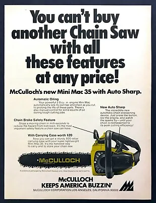 1976 McCulloch Mini Mac 35 Chain Saw Photo Keeps Ameica Buzzin Vintage Print Ad • $7.99
