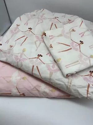 Pottery Barn Kids Twin Duvet Cover Flat Sheet Pillowcase Ballerina Pink Buttons • $100