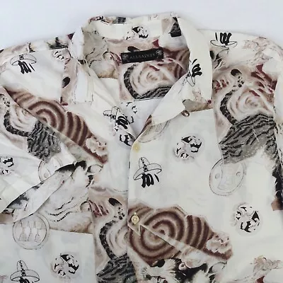 Allsaints Chinese Tiger Print Hawaiian Aloha Camp Shirt 100% Viscose Large • $34.99
