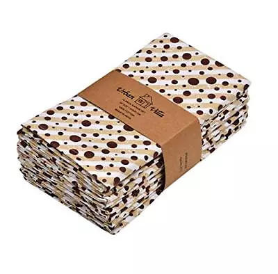 Dinner Napkins Dots And Stripes Cloth Napkins Set Of 12 Taupe/Chocolate Color... • $30.20
