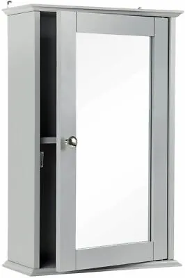 £22.90 • Buy New Grey Single Mirror Bathroom Cabinet Wooden Door Indoor Wall Mountable Shelf 