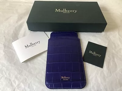 Mulberry Cobalt Blue Croc Leather Phone Cover Case Pouch Card Slots Gift Box NEW • £95