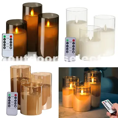 £15.95 • Buy 3 Pack Glass Wax LED Candles Set With Remote Control Timer Flameless Flickering
