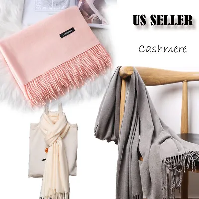 Mens Womens Oversize Solid Scarf 100% Cashmere Scotland Wool Blanket Shawl Wrap • $10.99