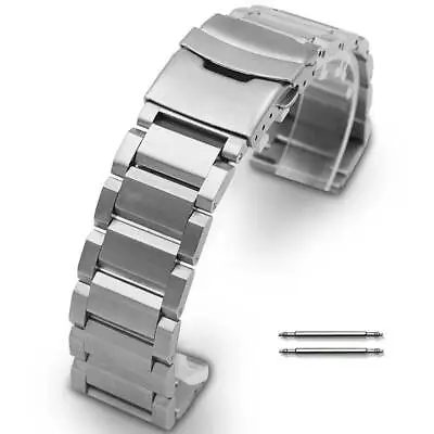 Stainless Steel Silver Bracelet 19mm 21mm Double Lock Clasp Watch Band Strap #03 • $18.95
