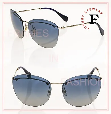 MIU MIU NOIR 54P Oversized Gold Blue Rimless Metal Sunglasses MU54PS Authentic • $177.84