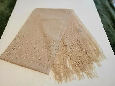 Women's Cejon Scarf Shawl Beige Gold Metallic Woven Lace Knit W/Fringe 21 X74  • $19.98