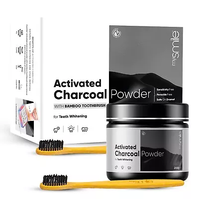 Activated Charcoal - 200g Tooth Powder - X2 Bamboo Toothbrush - Teeth Whitening • £15.99