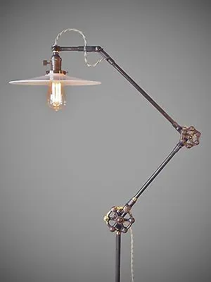 Vintage Industrial Floor Lamp - Machine Age Task Light - Cast Iron - Steampunk • $485