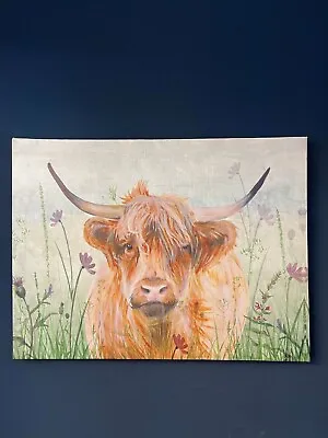 £10.99 • Buy Highland Cow Coo Canvas Wall Art Print 40x 30 Cm Country House Decor Gift
