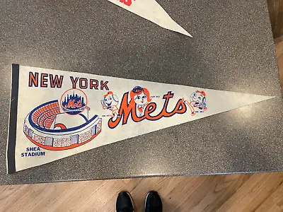 Vintage New York Mets Mr & Lady Met MLB Full Size Felt Pennant 1960's Shea • $55