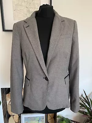 ZARA Checked Houndstooth Tweed Hacking Jacket Blazer Elbow Patches - Size L • £14.99