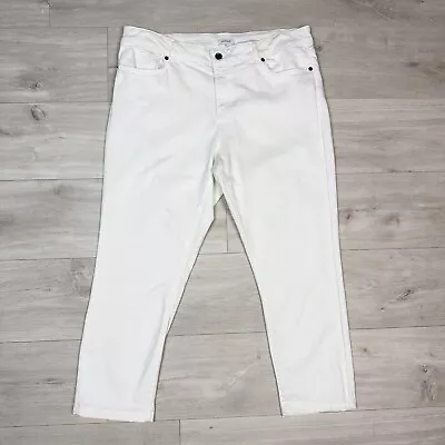 Jaeger White Denim Jeans Cropped UK 16 Slim Waist 36” Leg 24” Plus Size Classic • £20