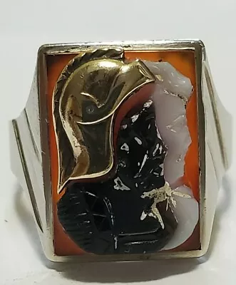 VINTAGE MENS 10k CAMEO RING SIZE 10 WHITE AND YELLOW GOLD  WEIGHT 7.5g • $395