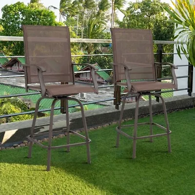 Swivel Patio Bar Stools Set Of 2 Height Chairs High Back Outdoor Armrest Chair • $138.96