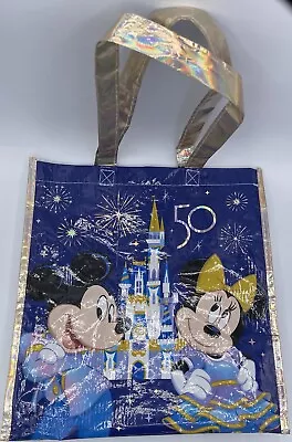 Walt Disney World WDW 50 Years Recycled Reusable Blue Tote Bag Mickey & Minnie • $5.49