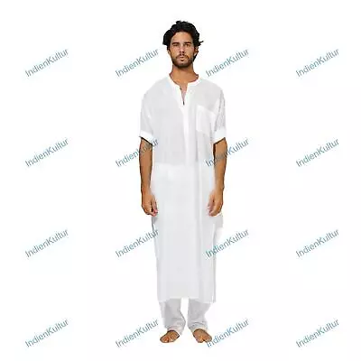 Mens Kurta White Color Indian Top Shirt Solid Kurta Mens Wear Cotton Kurta • $21.32