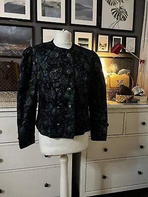 Vintage Cropped Paisley Jacket Shoulder Pads Gold Buttons Size 12 To 14 • £20