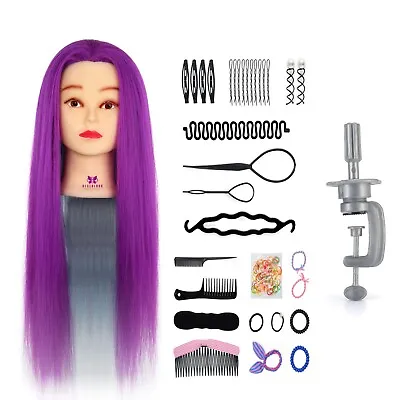 Training Head 24'' Hairdressing Mannequin Doll W/Clamp + Hair Styling Braid Set • £17.99
