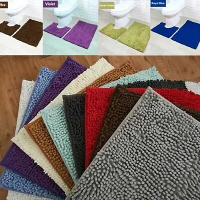 2 Piece Bath Mat Set Non Slip Toilet Pedestal Soft Foam & Shaggy Contour Rug NEW • $22.09