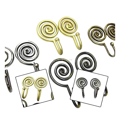 2 Spiral Curtain Tieback Wall Hooks Strong Metal Swirl Tassel Tie Back Silver • £6.61