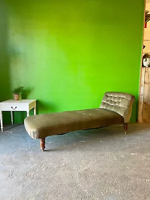 Edwardian Day Bed Antique Chaise Longue Vintage Green Velvet Lounge Bedroom • £145