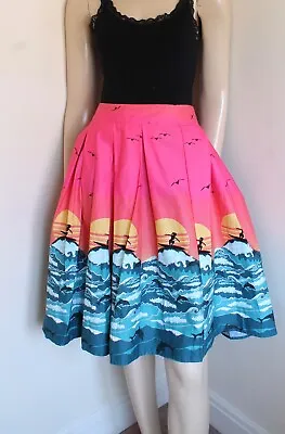$36.58 • Buy Pink Cotton Hawaiian Border Print Fit And Flare Swing Circle Skirt Size XL/14