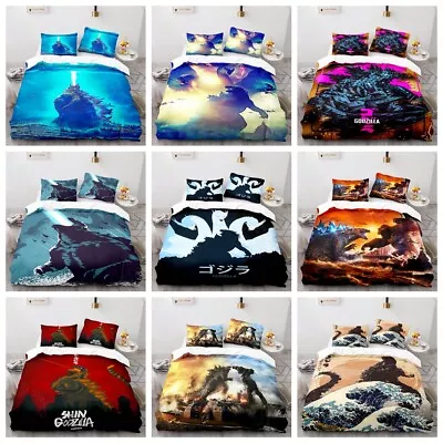 Godzilla Vs Kong Fighting Spraying Water Roaring Doona Duvet Quilt Cover Bed Set • $22.46