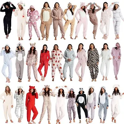 Ladies Pyjamas 1Onesie Hooded All In One Jumpsuit Fleece • £12.99