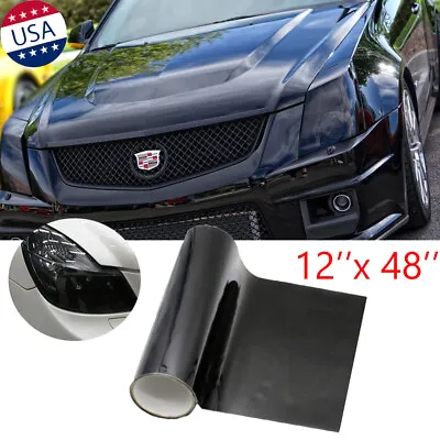 12 X 48  Gloss Black Dark Tint Headlight Taillight Vinyl Wrap Sheet Sticker Trim • $12.99