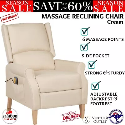 VidaXL Massage Reclining Chair Adjustable Sofa Lounge Armchair Couch FabricCream • $408.25